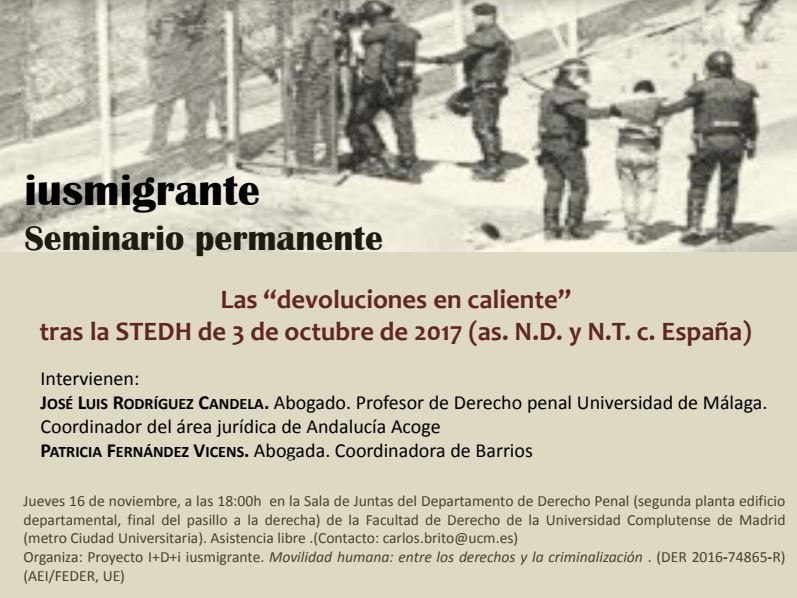 Seminario Iusmigrante 16/11/2017: Las devoluciones sumarias tras la STEDH de 3 de octubre de 2017